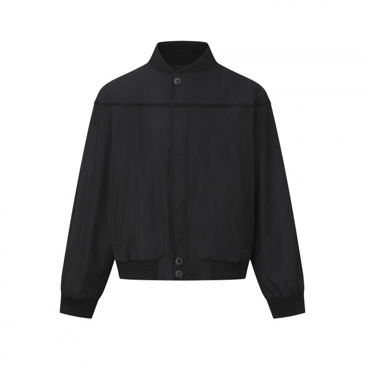 Men's Short-Cut Boxy Bomber Jacket with Ribbed Collar, Concealed Button Placket, and Side Pockets Mune Fashion