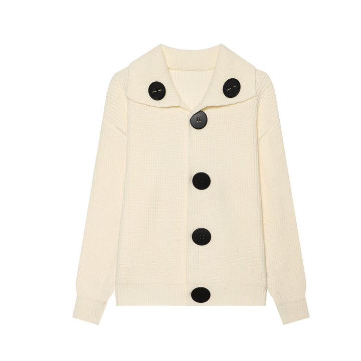 Women's chunky knit waffle texture cardigan with oversized buttons and shawl collar Mune Fashion