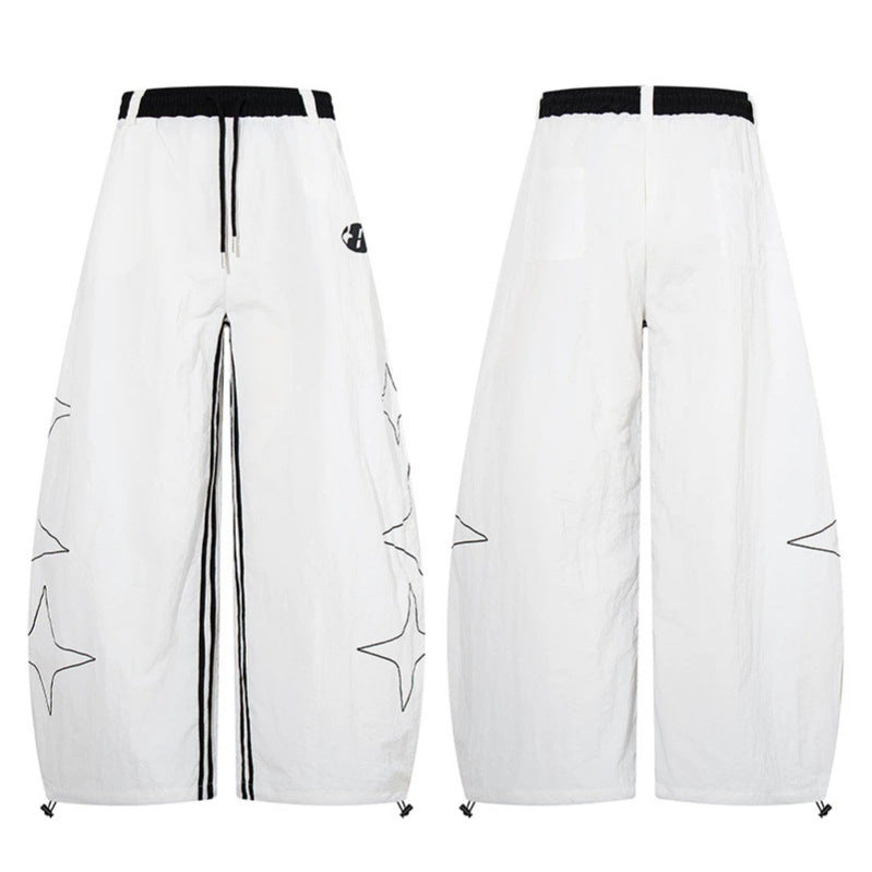 Women's Extra Wide Palazzo Pants with Drawstring Waistband, Side Star Print and Contrast Zipper Mune Fashion