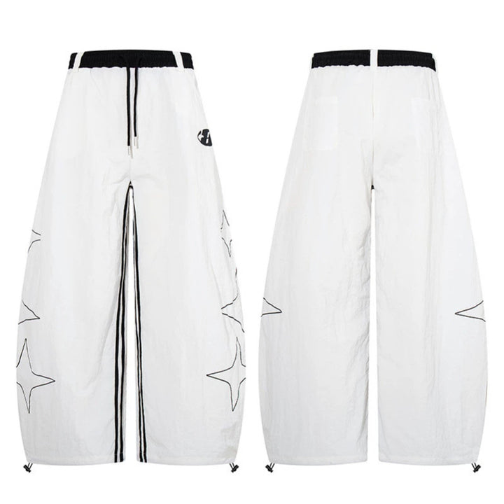 Women's Extra Wide Palazzo Pants with Drawstring Waistband, Side Star Print and Contrast Zipper Mune Fashion