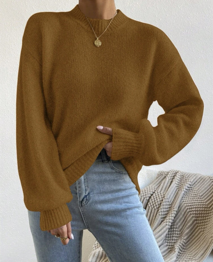 Women’s Oversized Fine Knit Sweater with Suggested Mohair Effect and Extended Ribbed Cuffs Mune Fashion