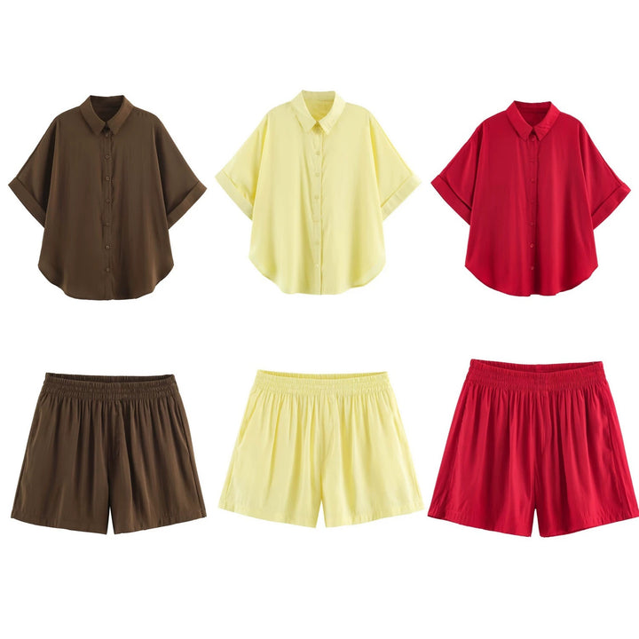 Women's Loose Two-Piece Set with Oversized Shirt and Elastic Shorts Mune Fashion