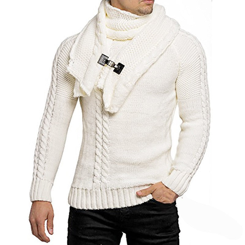 Men's knitted sweater with overlapping shawl collar and buckle closure Mune Fashion