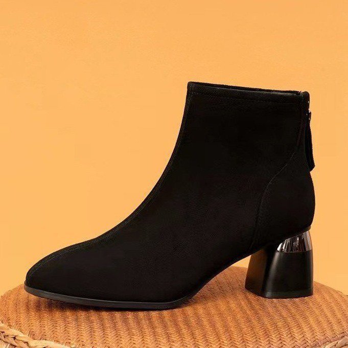 Women Elegant Velvet Leather Ankle Boots Mune Fashion