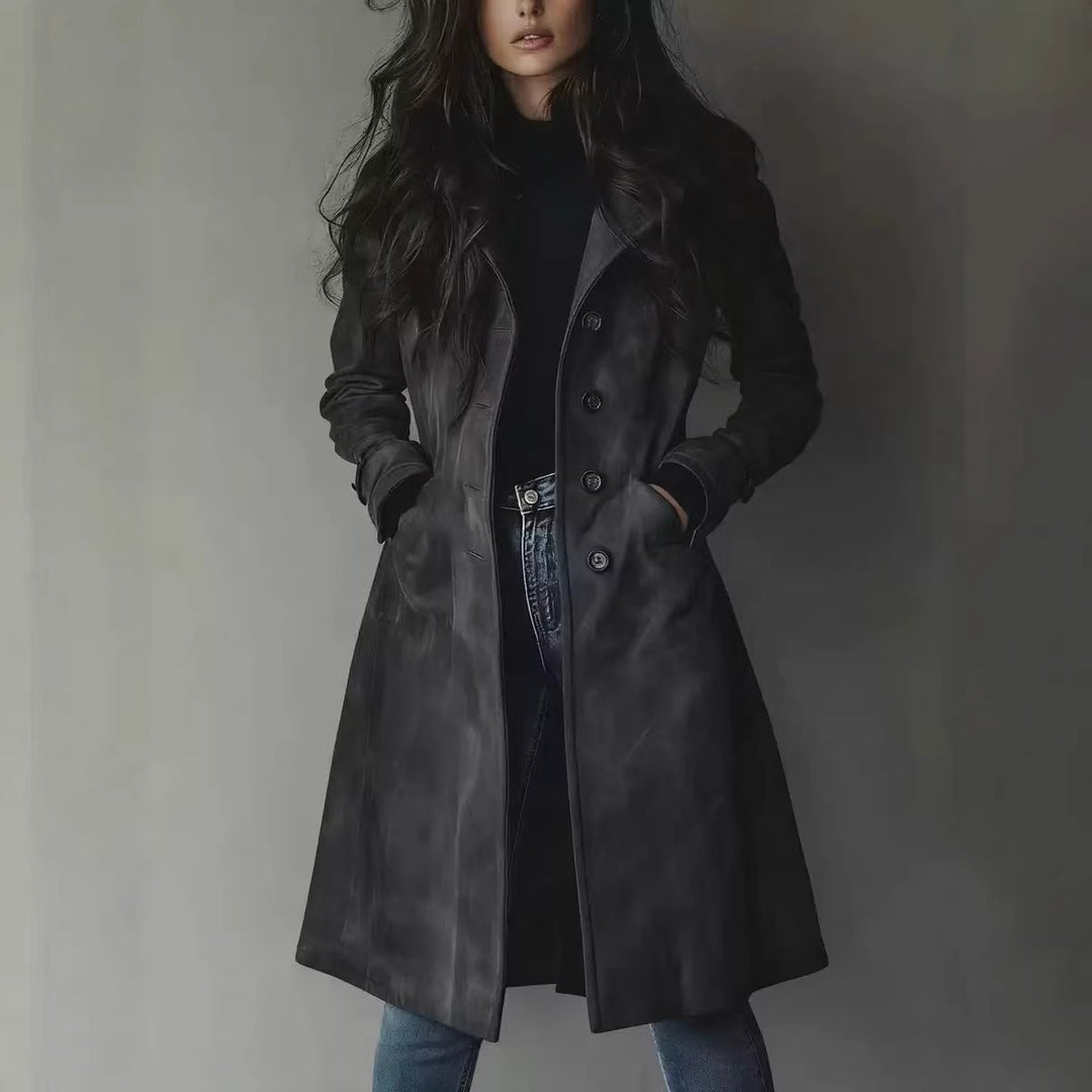 Women’s tailored A-line coat with button placket and hidden pockets Mune Fashion