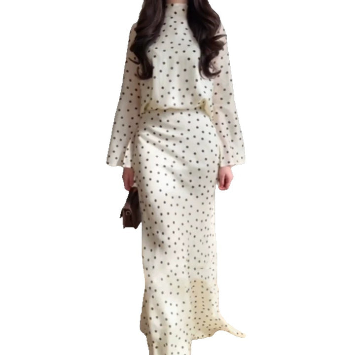 Women's maxi dress with waist-accentuating mermaid silhouette and polka dot print Mune Fashion