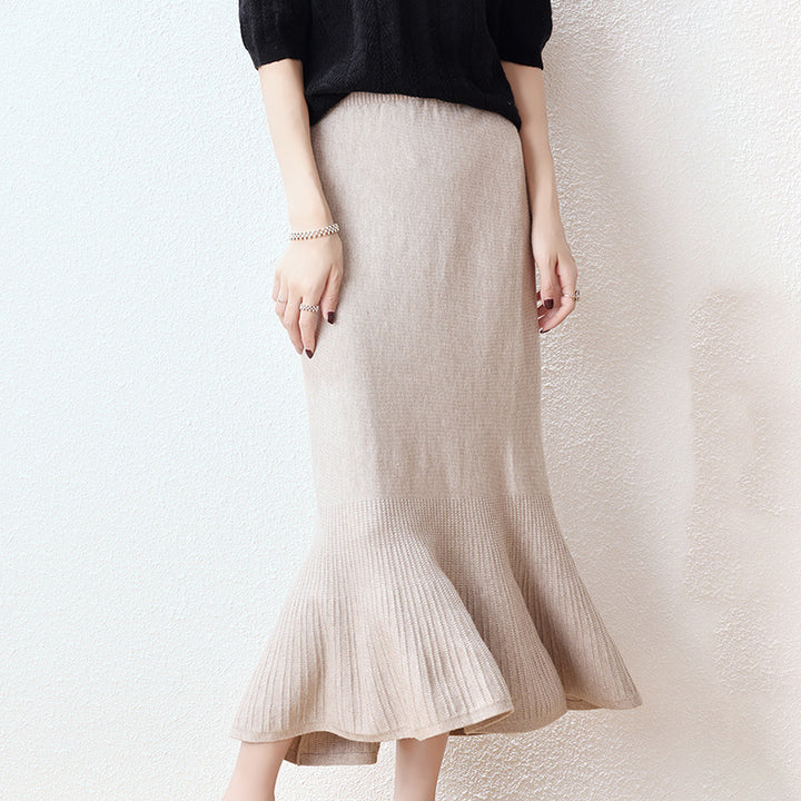 Ladies Elegant Knit Skirt with Ruffle Mune Fashion