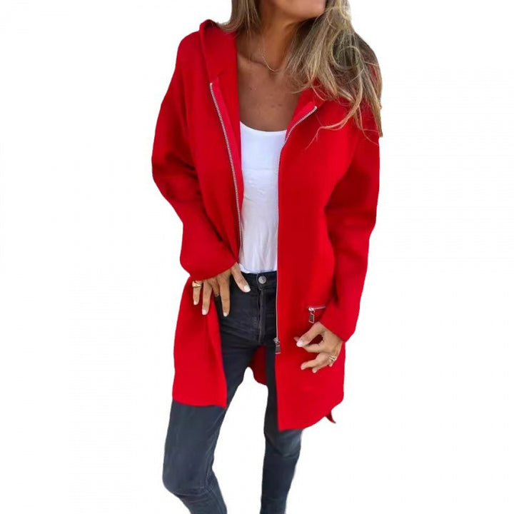 Women’s Hooded Long Cardigan with Full Zip and Decorative Pockets Mune Fashion