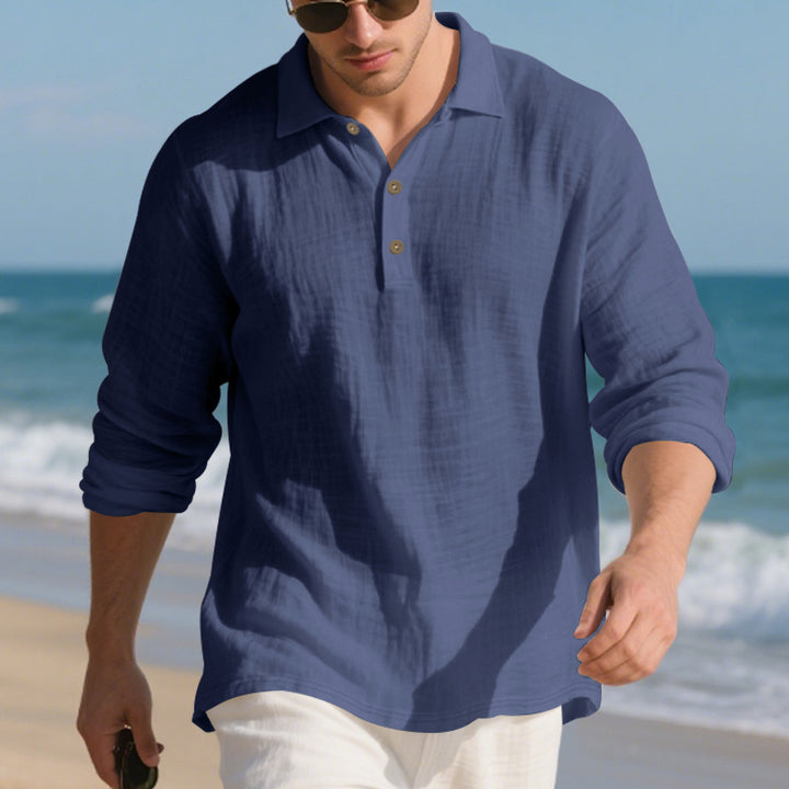 Men's casual linen henley shirt with polo collar and triple button placket Mune Fashion