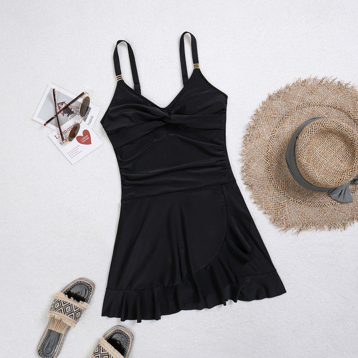 Ladies Knee-Length Swimsuit with Ruching and Underskirt Mune Fashion