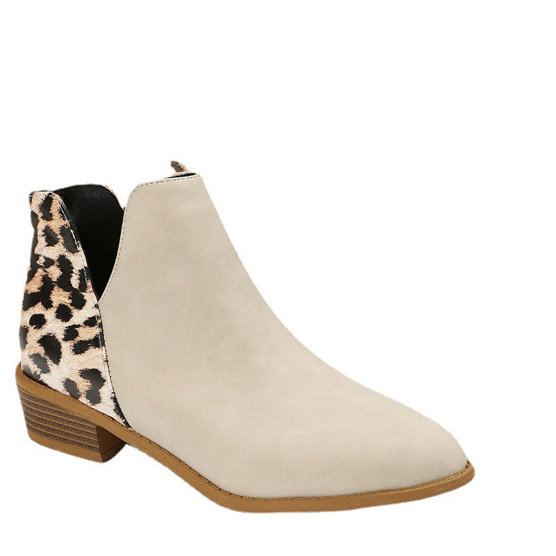 Women's ankle-high Chelsea ankle boots with leopard heel panel and low block heel Mune Fashion