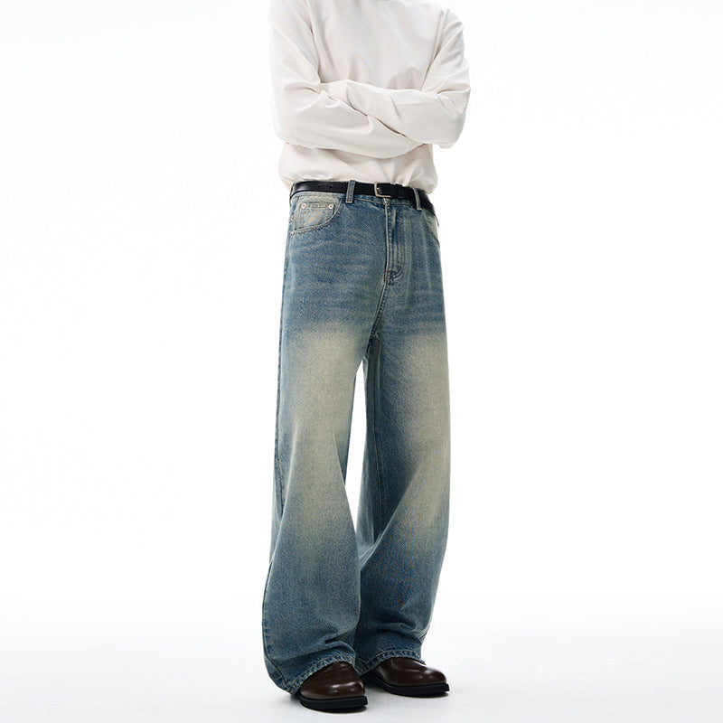 Men's Ultra Wide Vintage Denim Baggy Jeans with Low Crotch and Floor-Length Hemline Mune Fashion