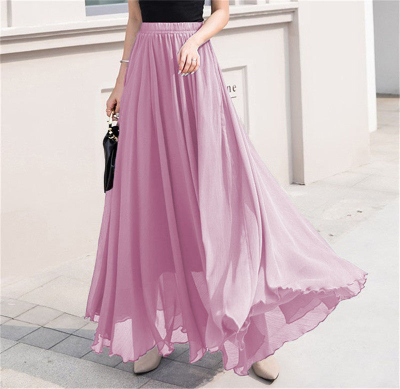 Women's maxi chiffon skirt with elastic waistband and flowy A-line Mune Fashion
