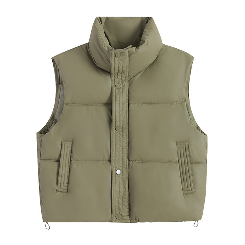 Women Quilted Padded Vest with High Collar and Drawstring Mune Fashion