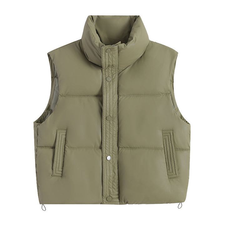 Women Quilted Padded Vest with High Collar and Drawstring Mune Fashion