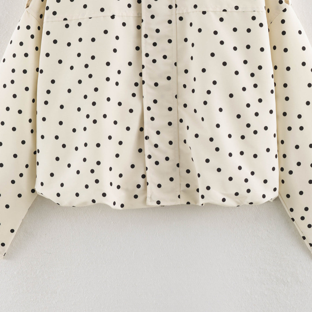 Ladies Polka Dot Cropped Blazer with Shirt Collar and Epaulettes Mune Fashion