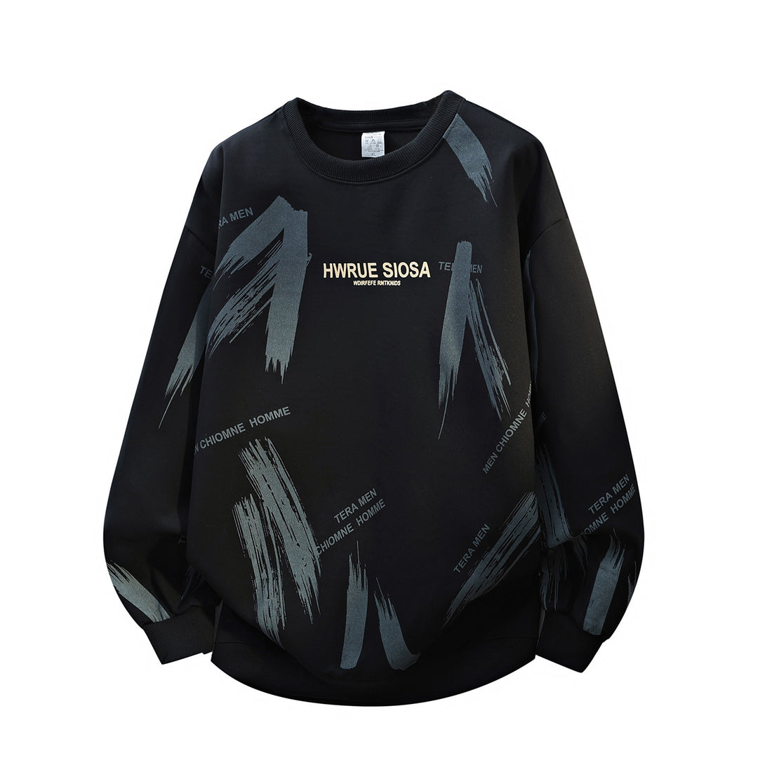 Men's Oversize Round Neck Sweatshirt with Brush Print & Elastic Cuffs Mune Fashion