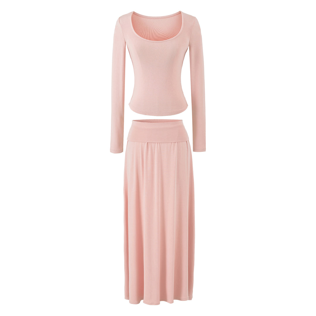 Women's two-piece lounge set made of stretch modal with fitted long-sleeve top and maxi skirt Mune Fashion