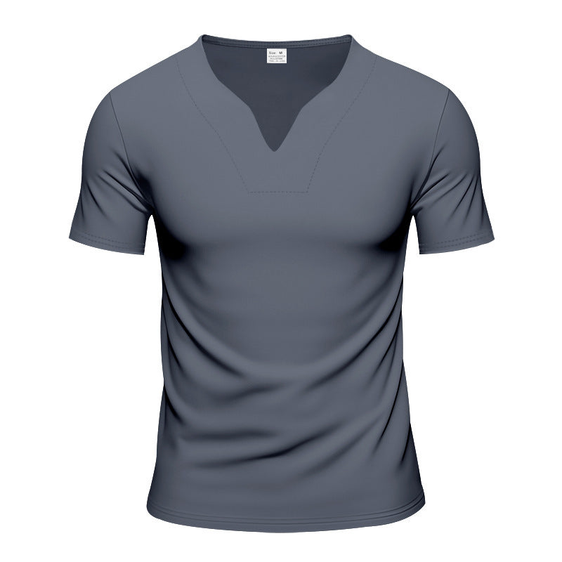Men's slim-fit short-sleeve shirt with embedded V-notch and decorative stitching Mune Fashion