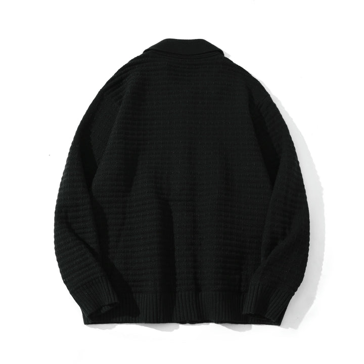 Unisex Structured Zip Knit Cardigan with Large Lapel Collar Mune Fashion