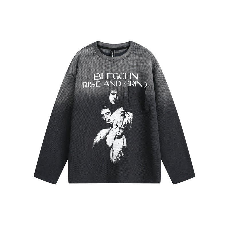 Unisex Oversized Long Sleeve Sweatshirt with Dip-Dye, large graphic print and chest pocket Mune Fashion