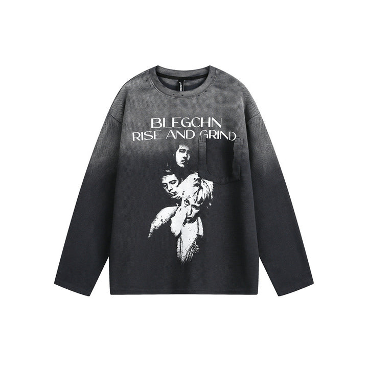 Unisex Oversized Long Sleeve Sweatshirt with Dip-Dye, large graphic print and chest pocket Mune Fashion
