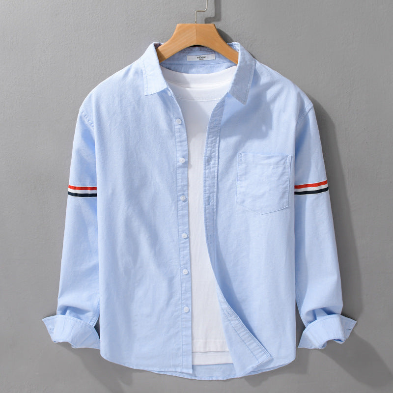 Men's Lightweight Cotton Shirt in Layering Look with Chest Pocket and Contrasting Sleeve Stripes Mune Fashion