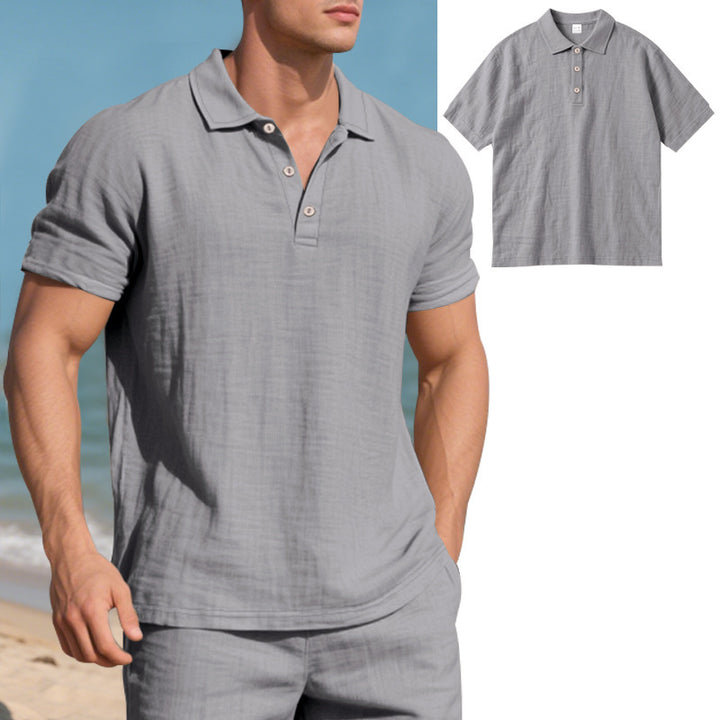 Men's breathable gauze polo shirt with open collar loose fit and button placket Mune Fashion