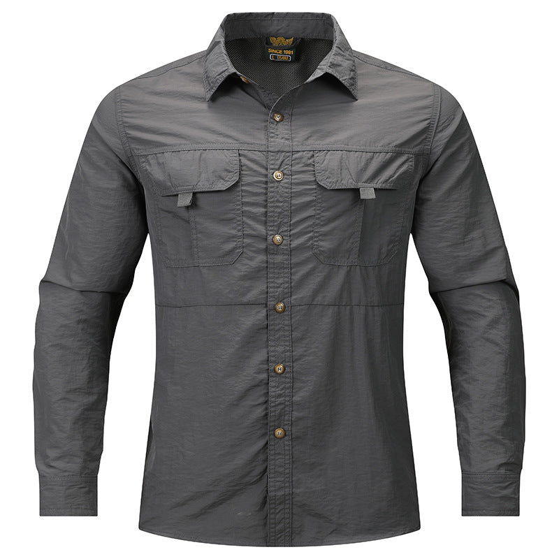 Men's lightweight utility outdoor shirt with raised flap chest pockets and roll-up sleeves Mune Fashion