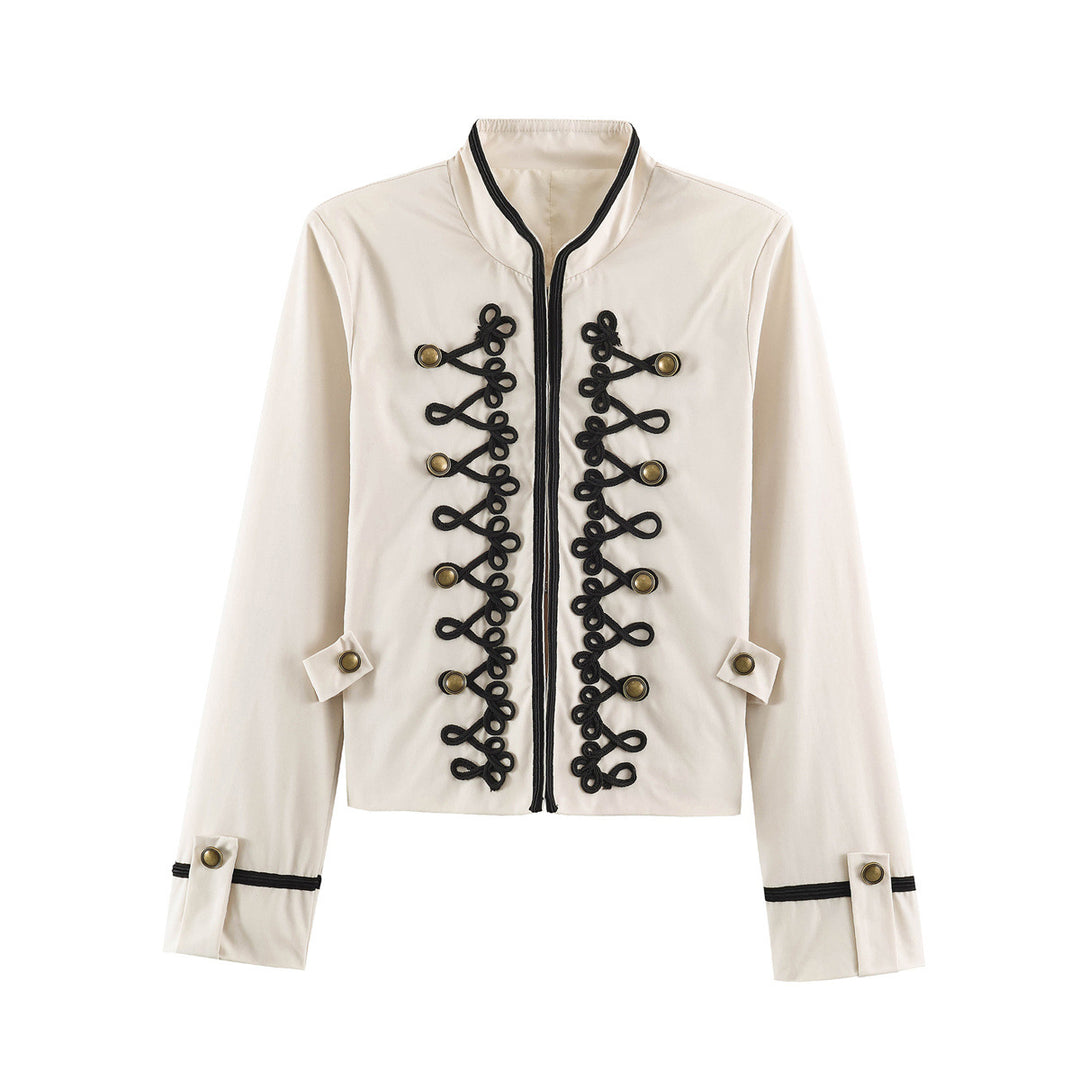 Women's Cropped Short Blazer in Cavalry Style with Decorative Cord Straps and Brass Buttons Drune