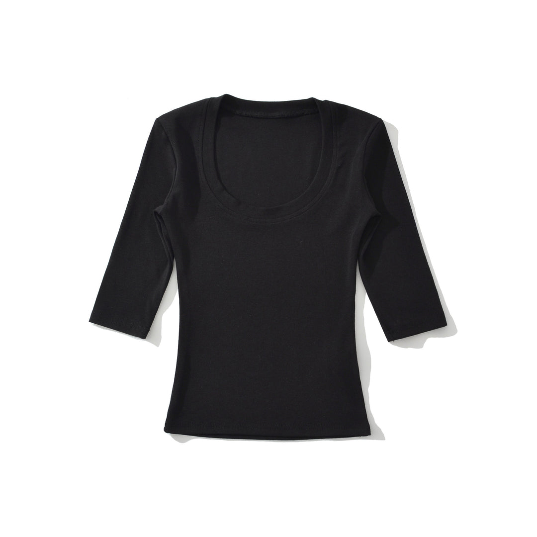 Women's fitted long sleeve with a deep round neckline Mune Fashion