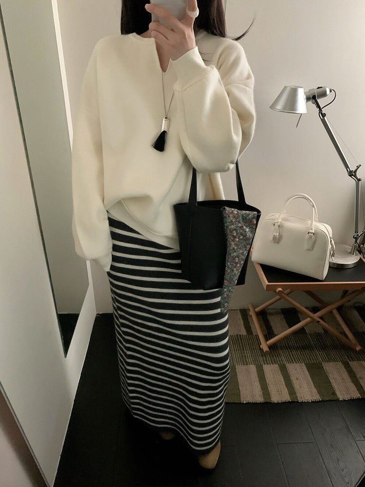 Women's Long Striped Jersey Dress Mune Fashion