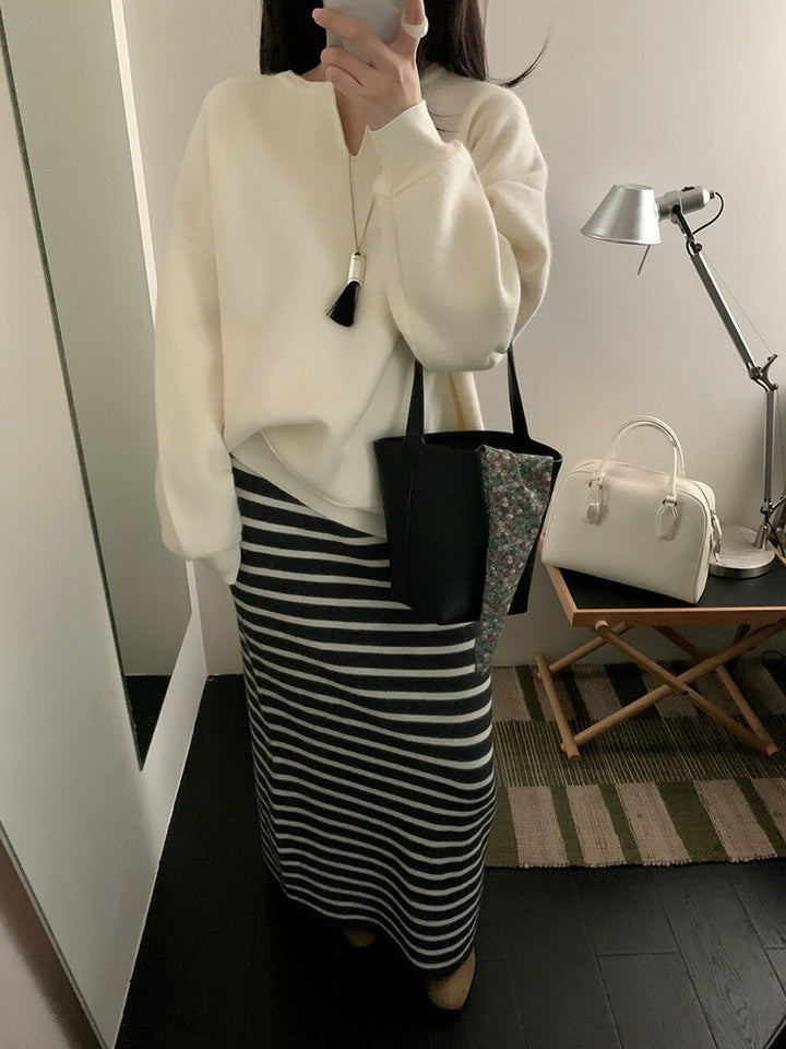 Women's Long Striped Jersey Dress Mune Fashion