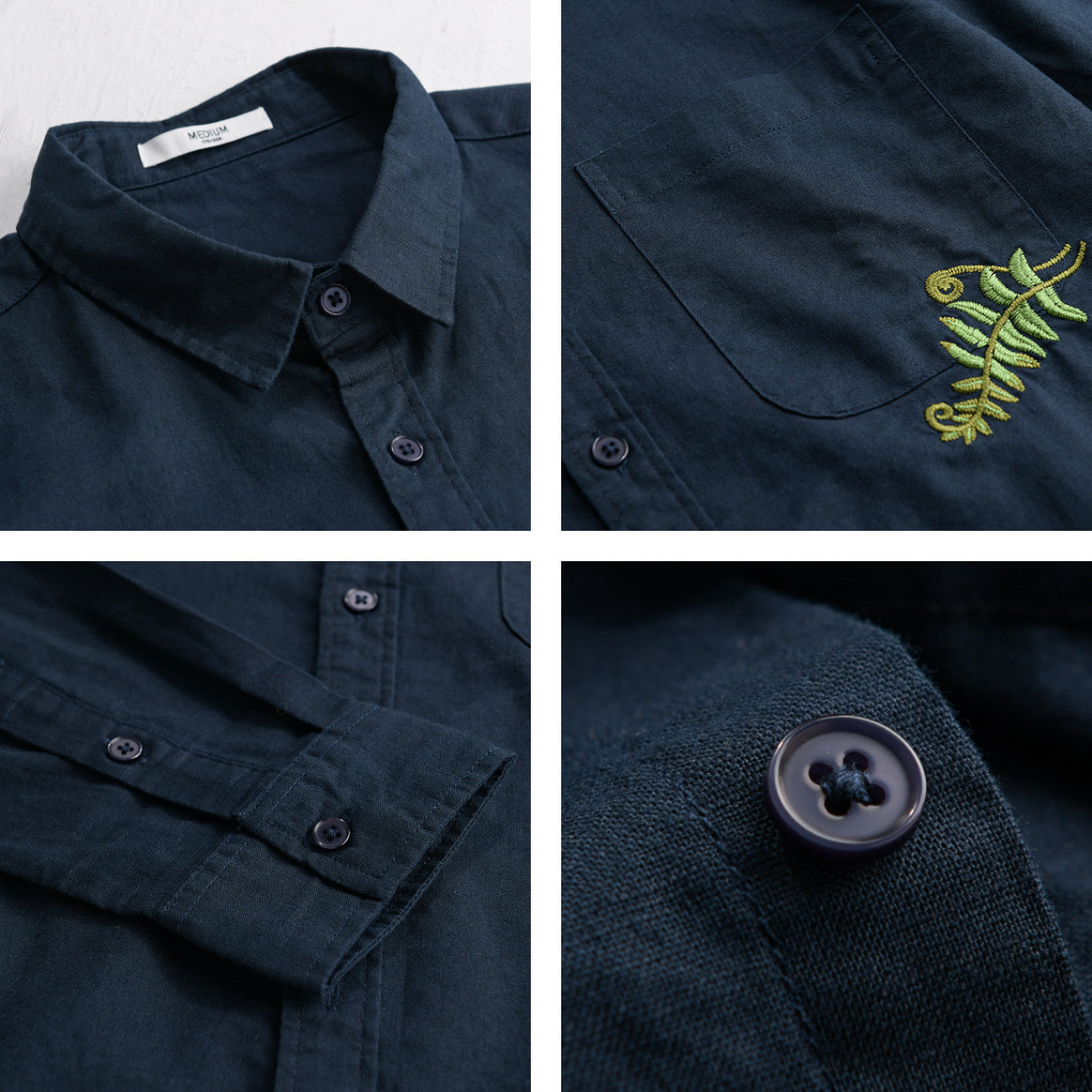 Men's Lightweight Cotton Shirt with Patch Chest Pocket and Fern Embroidery Mune Fashion