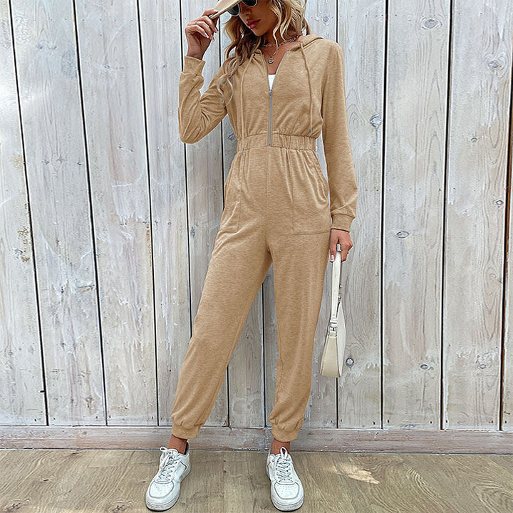 Women's Hooded Jumpsuit with Zipper, Elastic Waist Fit & Jogger Cuffs Mune Fashion