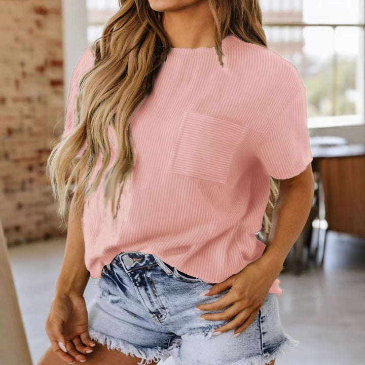 Women's ribbed short-sleeve shirt with chest pocket and loose fit Mune Fashion