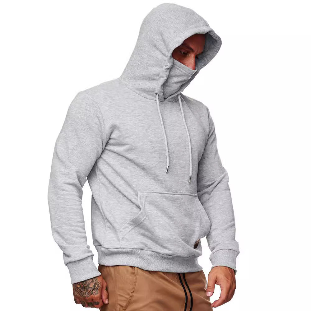 Men's hoodie with integrated tube collar face mask, kangaroo pocket and ribbed cuffs Mune Fashion