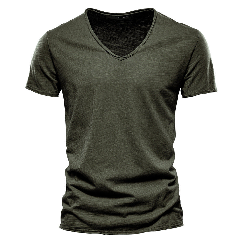 Men's light cotton jersey short-sleeve shirt with V-neck and slim fit Mune Fashion
