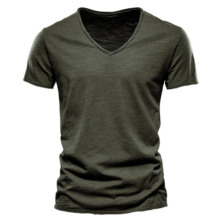 Men's light cotton jersey short-sleeve shirt with V-neck and slim fit Mune Fashion