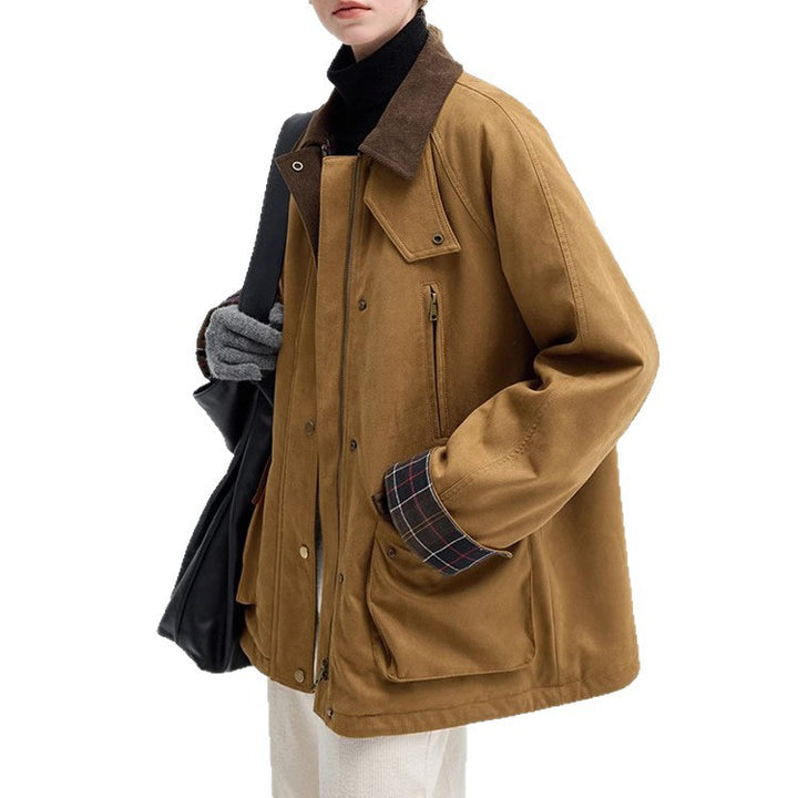 Women's Fashionable Transitional Jacket Made of Soft Material with Check Pattern Mune Fashion