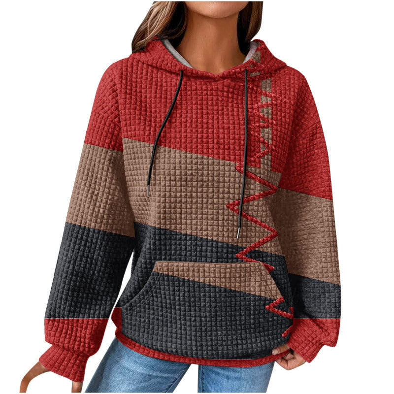 Women’s Fashionable Hooded Sweater in Checkered Design Mune Fashion