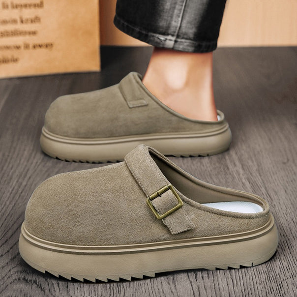 Unisex Padded Suede Mule with Adjustable Brass Buckle and Profiled Platform Outsole Mune Fashion
