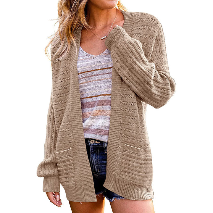 Women Oversize Knit Cardigan with Patch Pockets and Ribbed Structure Mune Fashion