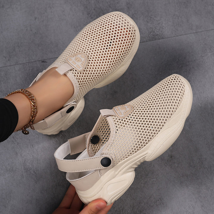 Women’s lightweight knitted slip-on shoes with mesh upper, shock-absorbing platform sole and adjustable heel strap Mune Fashion