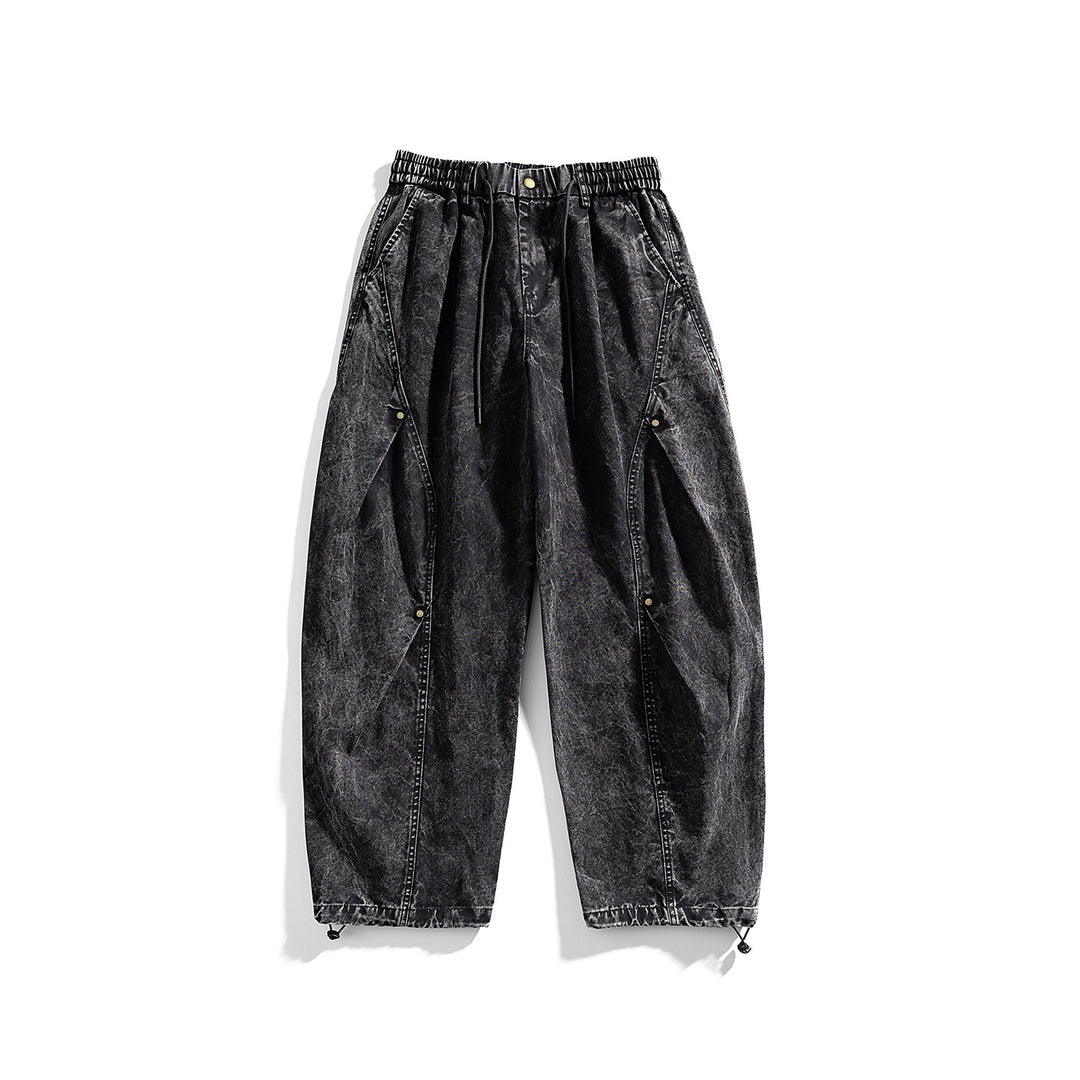 Men's loose cotton cargo pants with elastic waistband, drawstring and utility details Drune