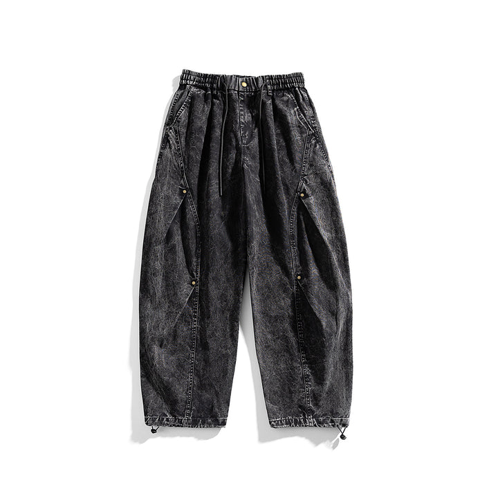 Men's loose cotton cargo pants with elastic waistband, drawstring and utility details Drune