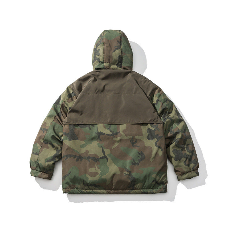 Unisex Boxy-Short-Puffer Jacket in Camouflage-Utility Style with Hood and Concealed Front Placket Mune Fashion