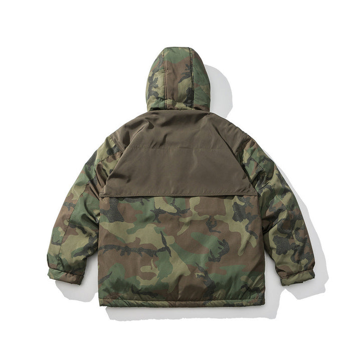 Unisex Boxy-Short-Puffer Jacket in Camouflage-Utility Style with Hood and Concealed Front Placket Mune Fashion