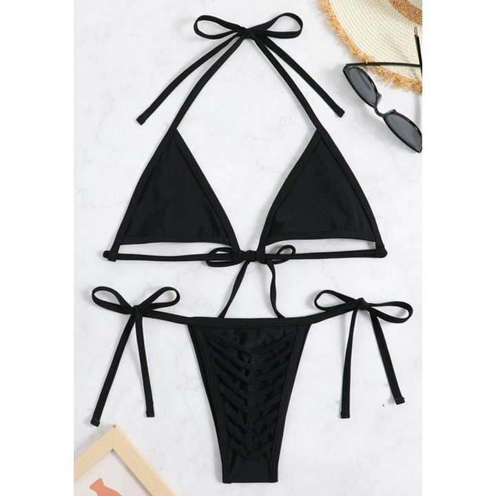 Ladies triangle bikini with innovative cut and clever tie accents Mune Fashion