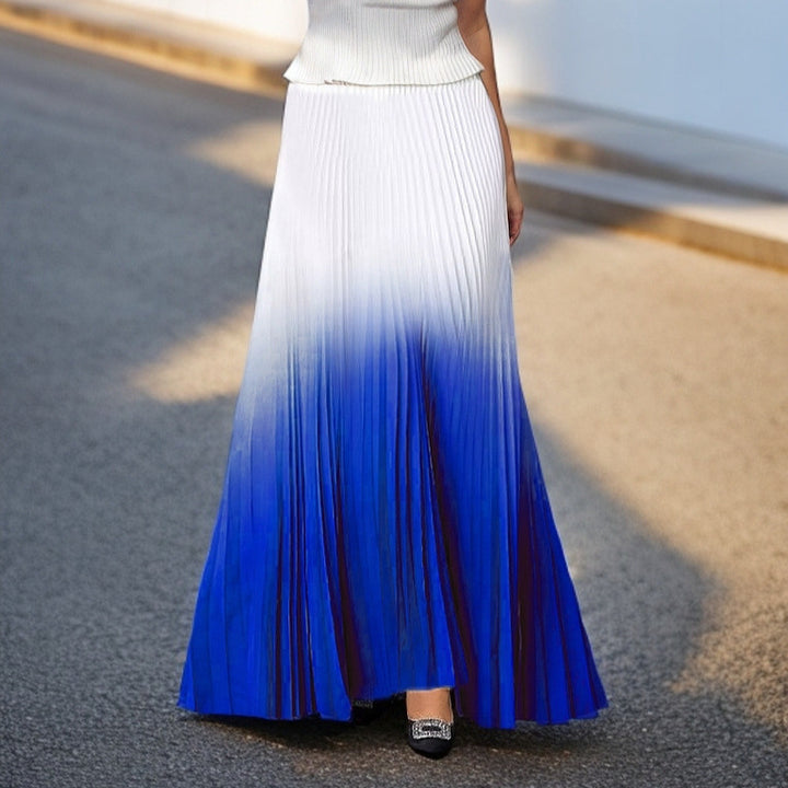 Women's nano pleated maxi skirt with seamless color gradient, high waistband and flowing A-line Mune Fashion